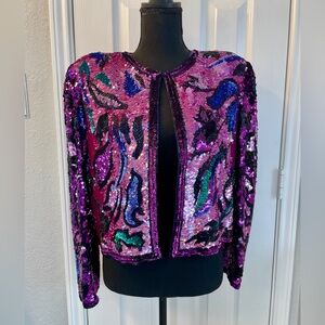 Vintage 80’s Sequin Embellished Women's Jacket - Purple and Black